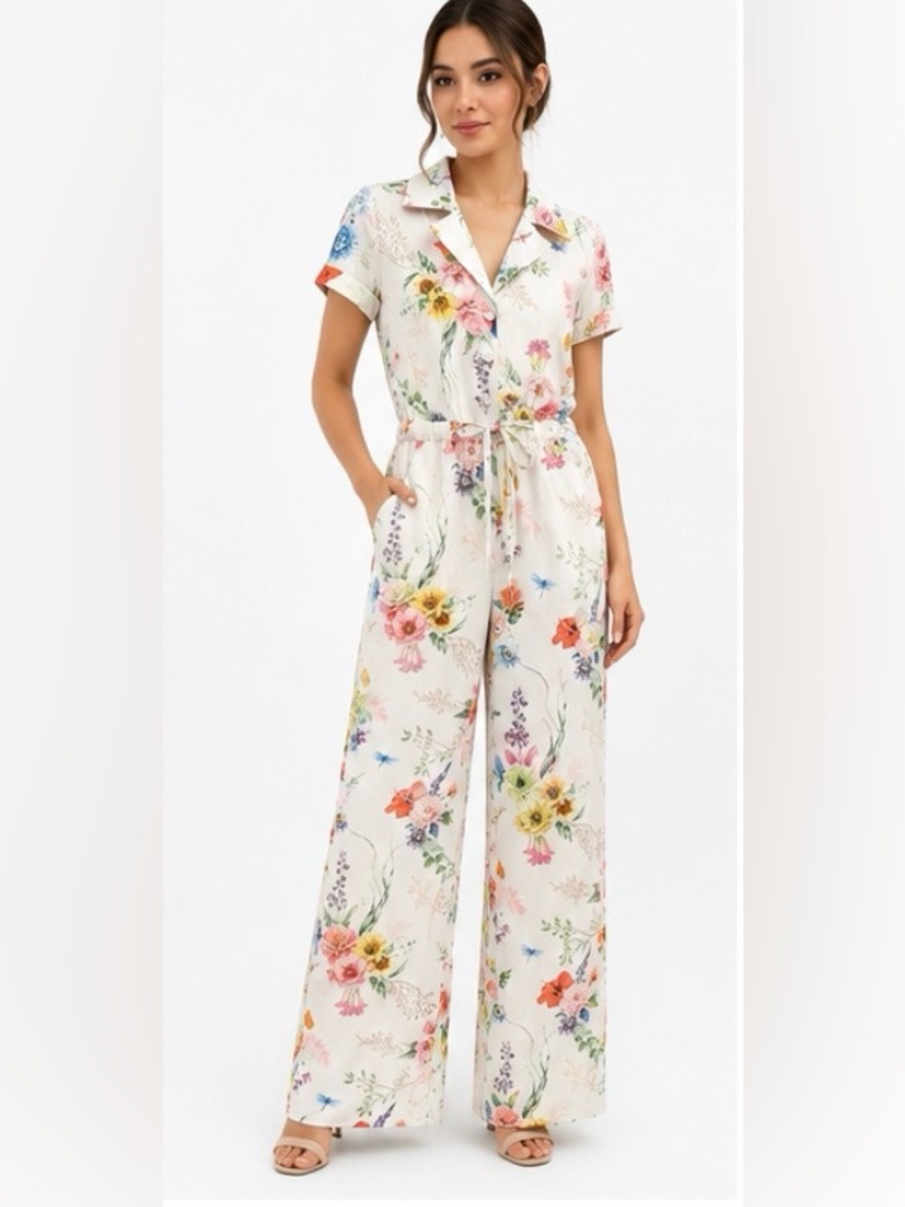 Endless Moon NWT Floral Wide Leg Resort Jumpsuit Size M
